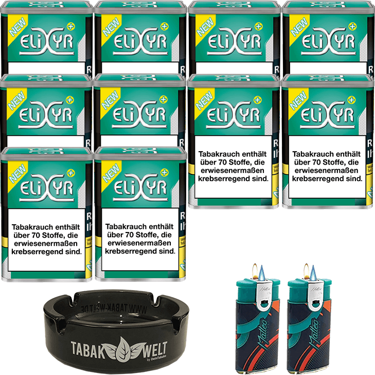 2x Elixyr PLUS Tabak 115g Zigarettentabak + Energy Menthol Hülsen +  Feuerzeuge